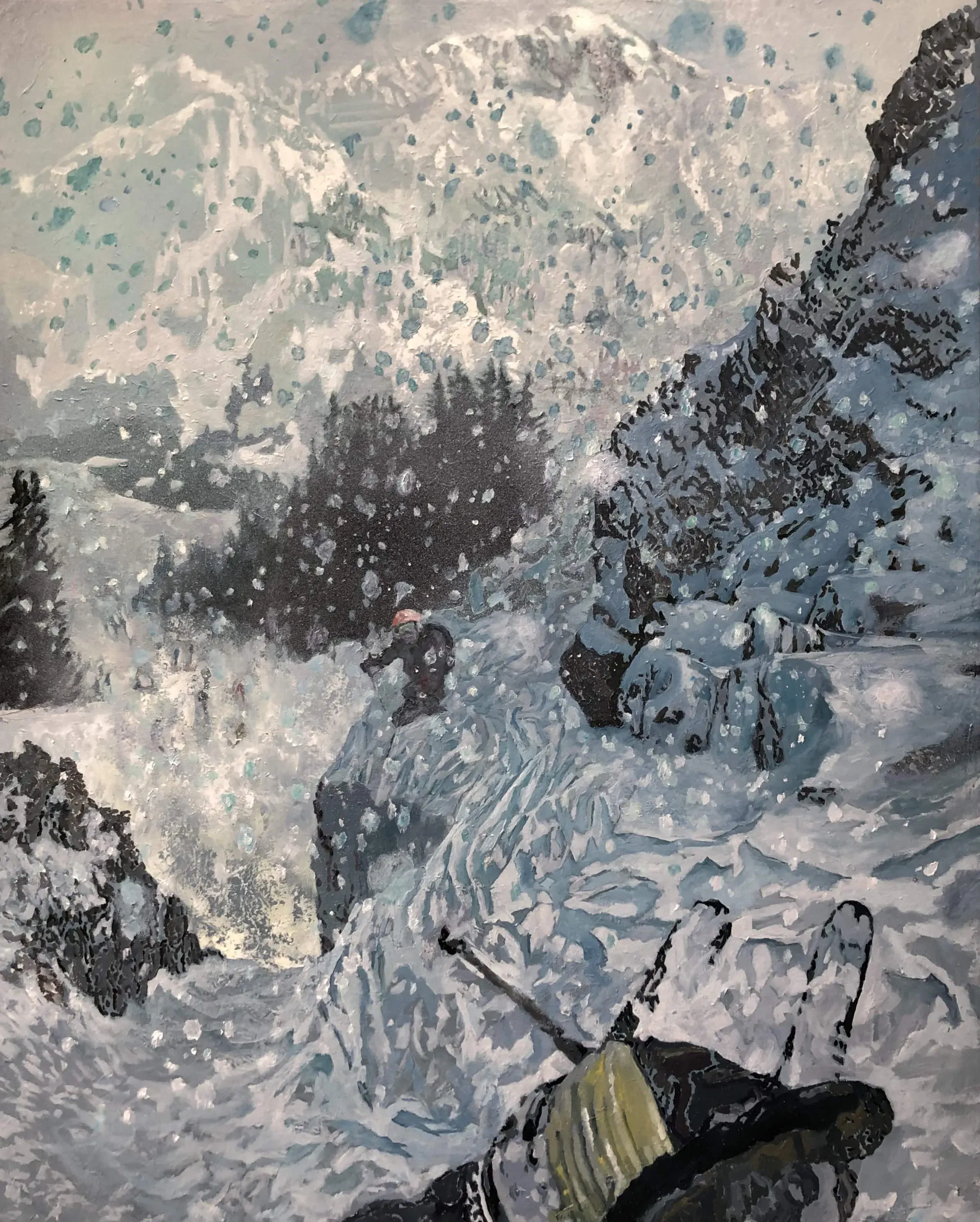 A hard descent off-piste as the weather turns.