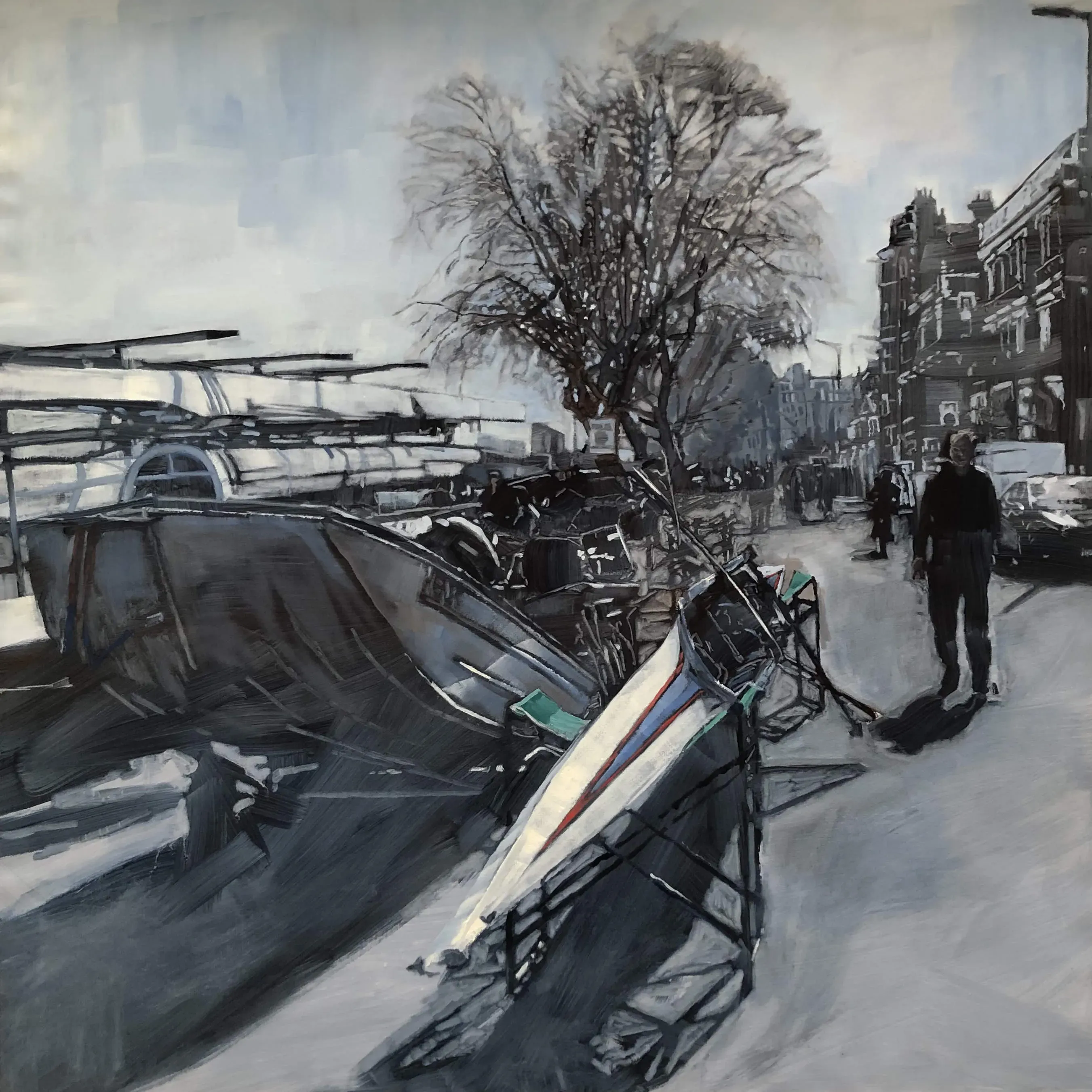 An overcast day on Putney Embankment in London.